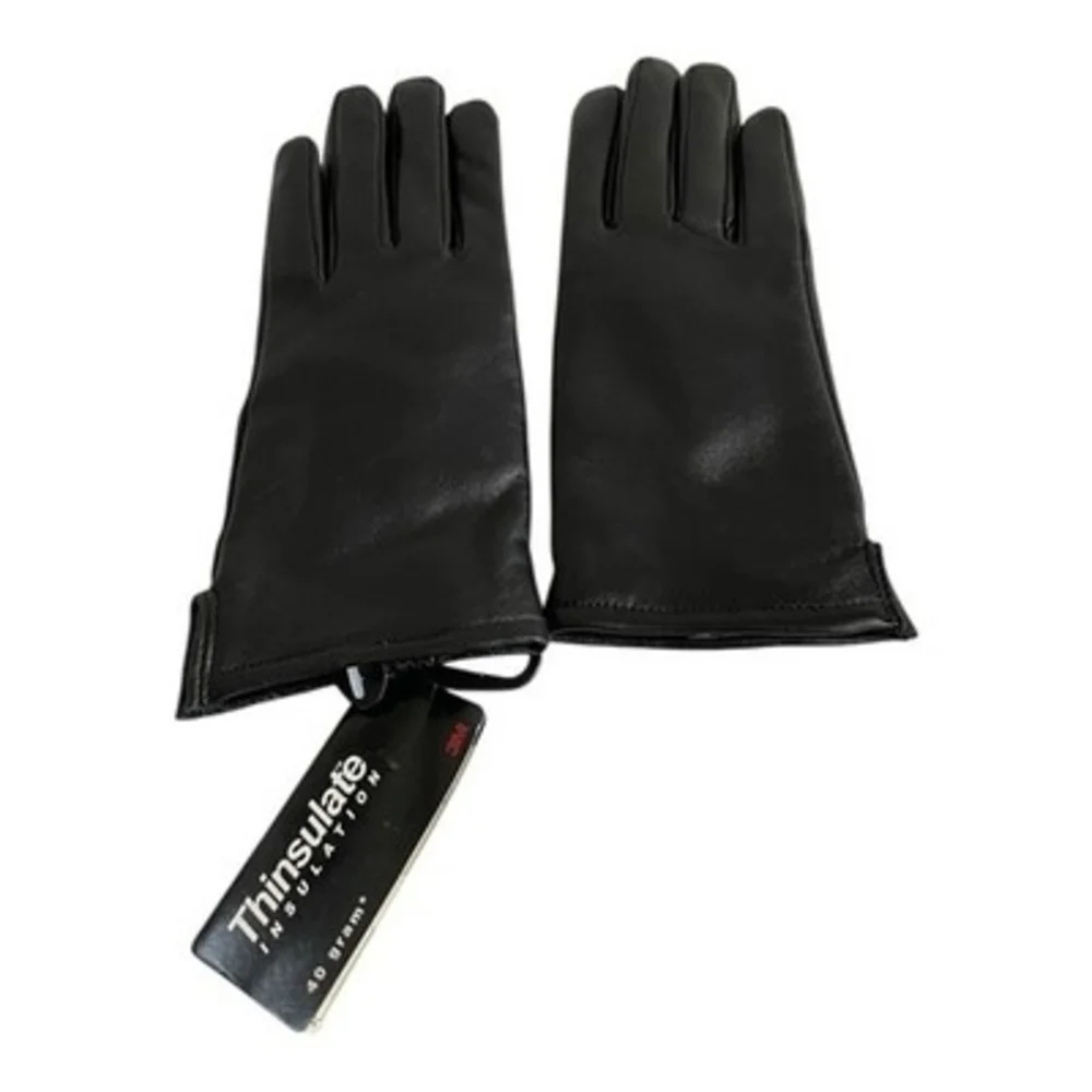 Womens Black Leather Driving Gloves 3M Thinsulate Lined Size S NWT